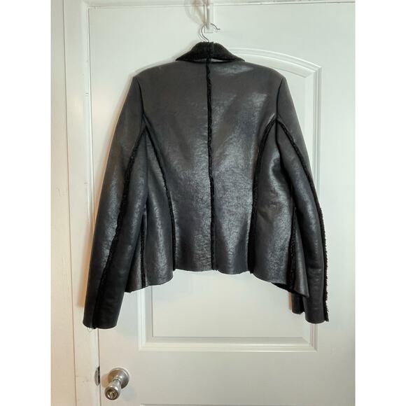 Rinascimento Jacket Medium Black Faux Leather Sherpa Lined Moto Waterfall Drape - Picture 3 of 7